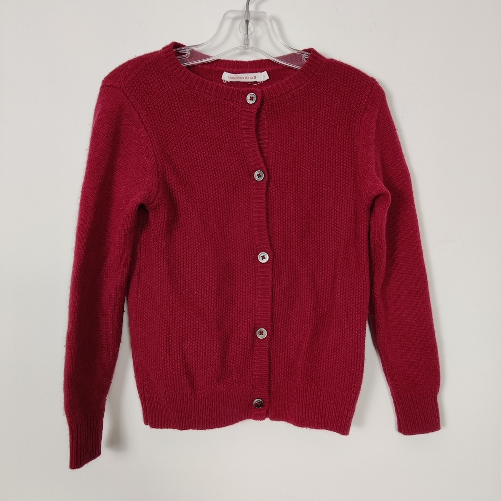 Monoprix Kid's Button Down Cardigan Sweater in Red Size 3T Wool & Cashmere